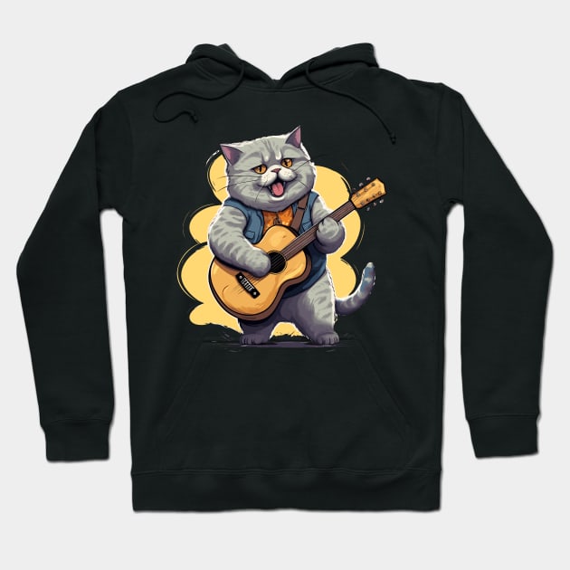 British Shorthair Cat Playing Guitar Hoodie by Graceful Designs